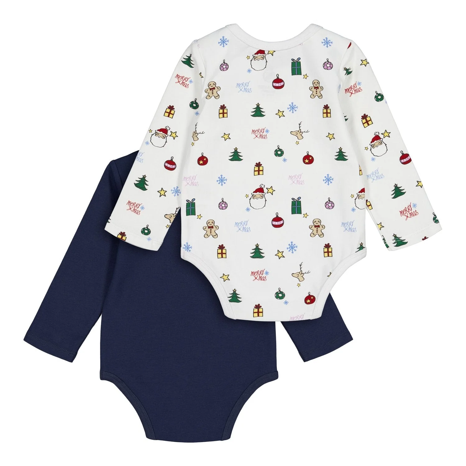 Body Navideño Manga Larga Bebés Blanco/Azul Marino - Image 3